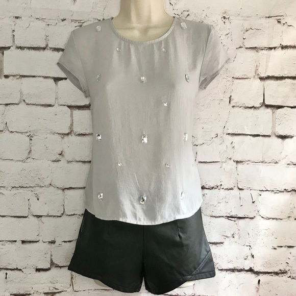 H&M DIVIDED sheer grey top with clear crystal embellishments short sleeve Size 2 - Picture 15 of 15